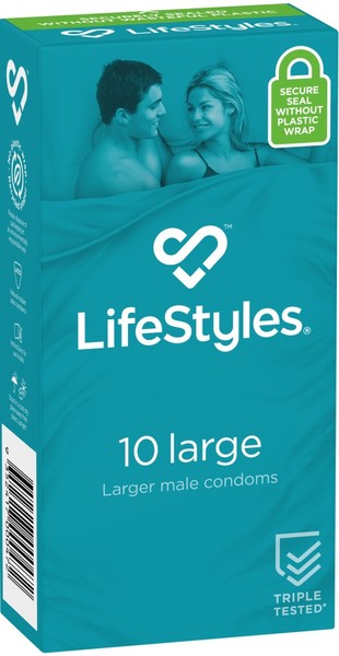 Large Easy-Fit Condom – Flared 56mm Nominal Width Lubricated Condom 10 Pack