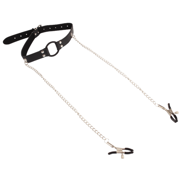 Breathable O-Ring Gag with Nipple Clamps – BDSM Accessory
