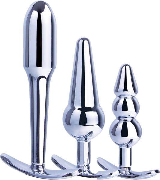 3 in 1 Metal Butt Plug Kit – High Gloss Finish Metal Butt Plugs