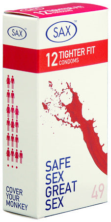 Sax Tighter Fit 12 Pack – Small Size 49mm Nominal Width Latex Condoms