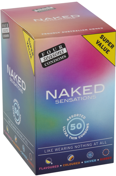 Four Seasons Naked Sensations – Ultra Sensitive Lubricated Condoms - Assorted 50 Pack