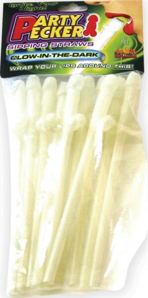 Party Pecker Glow-in-the-Dark (Pack of 10) – 8 Inch Adult-Themed Drinking Straws