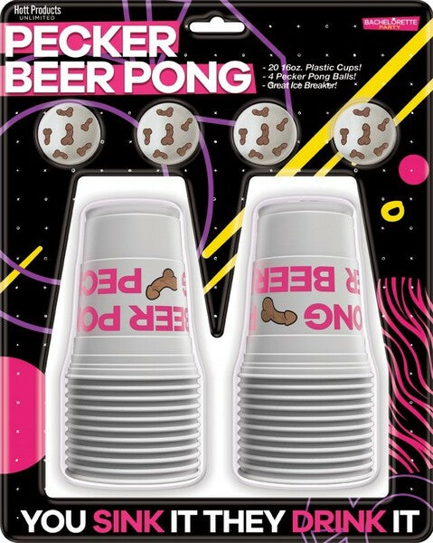Pecker Beer Pong Play Set – Party Game with 20 Plastic Cups and 4 Pong Balls