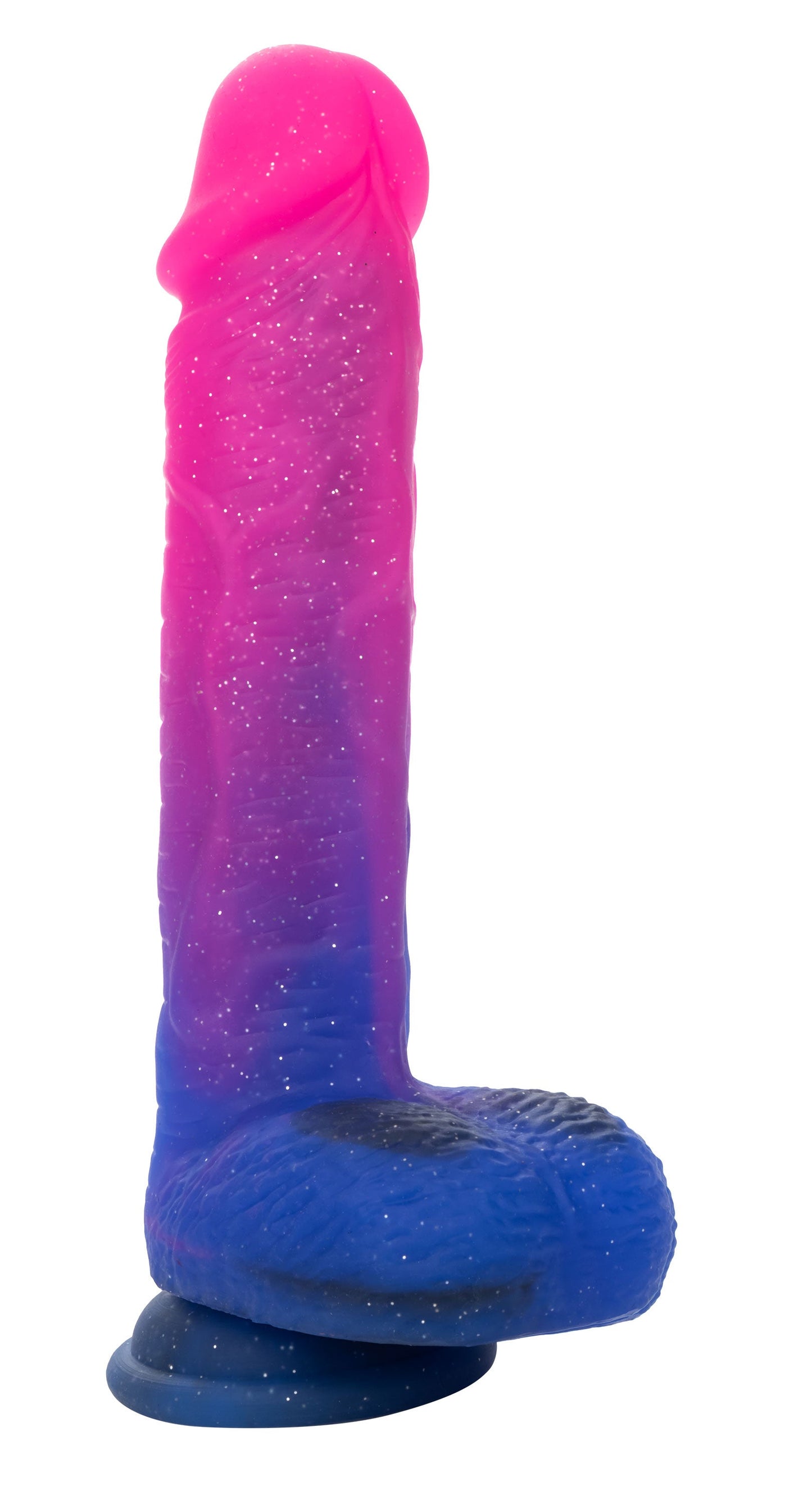 Naughty Bits Ombré Hombre XL Vibrating Dildo in Pink and Blue with Glitter Finish
