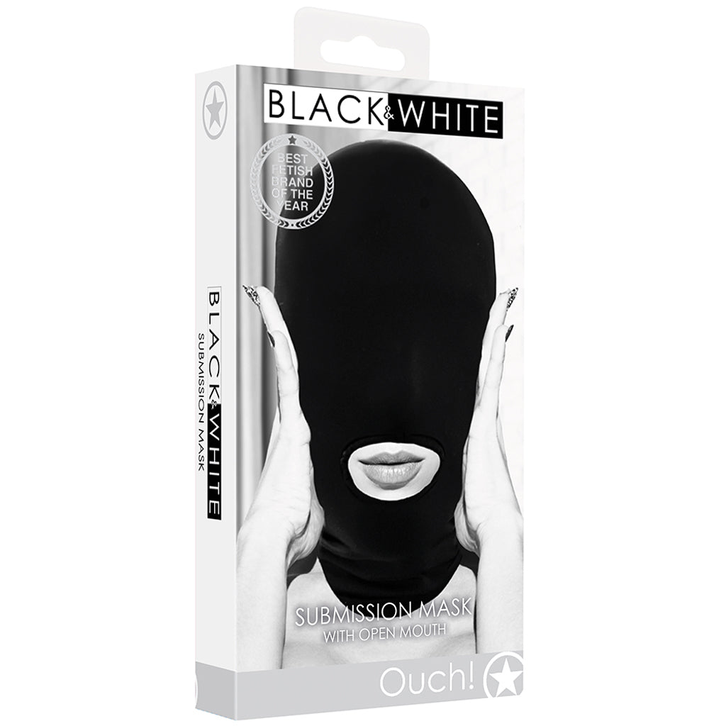 Black & White Open Mouth Submission Mask Bondage and Fetish > Pleasure Masks and Dress Up Play