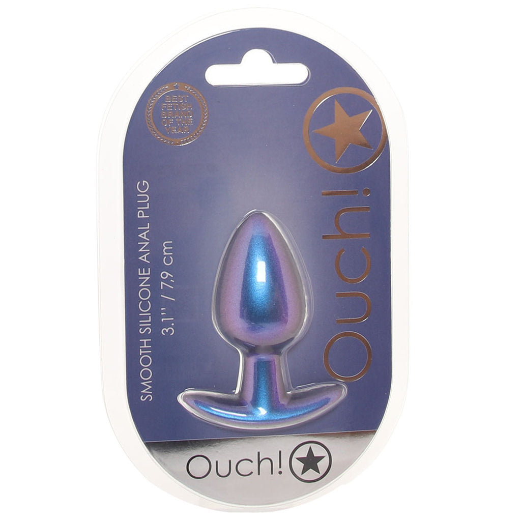 Ouch! Smooth Silicone 3.1 Inch Butt Plug in Metallic Blue Anal Sex Toys > Butt Plugs