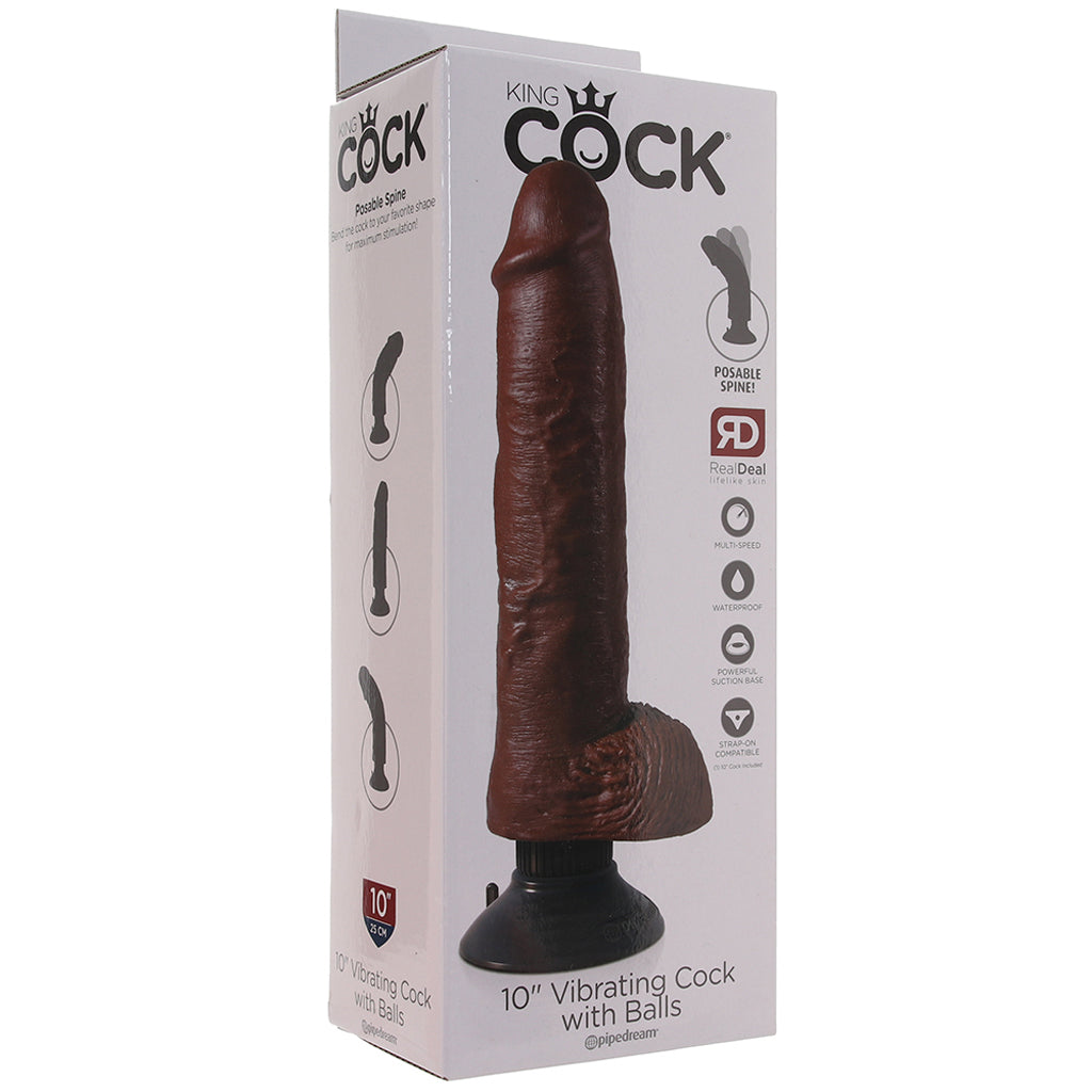 King Cock 10 Inch Vibrating Dildo with Balls in Brown Vibrators > Realistic Vibrator Dildos