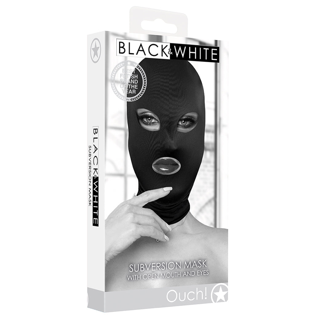 Black & White Open Mouth And Eye Subversion Mask Bondage and Fetish > Pleasure Masks and Dress Up Play
