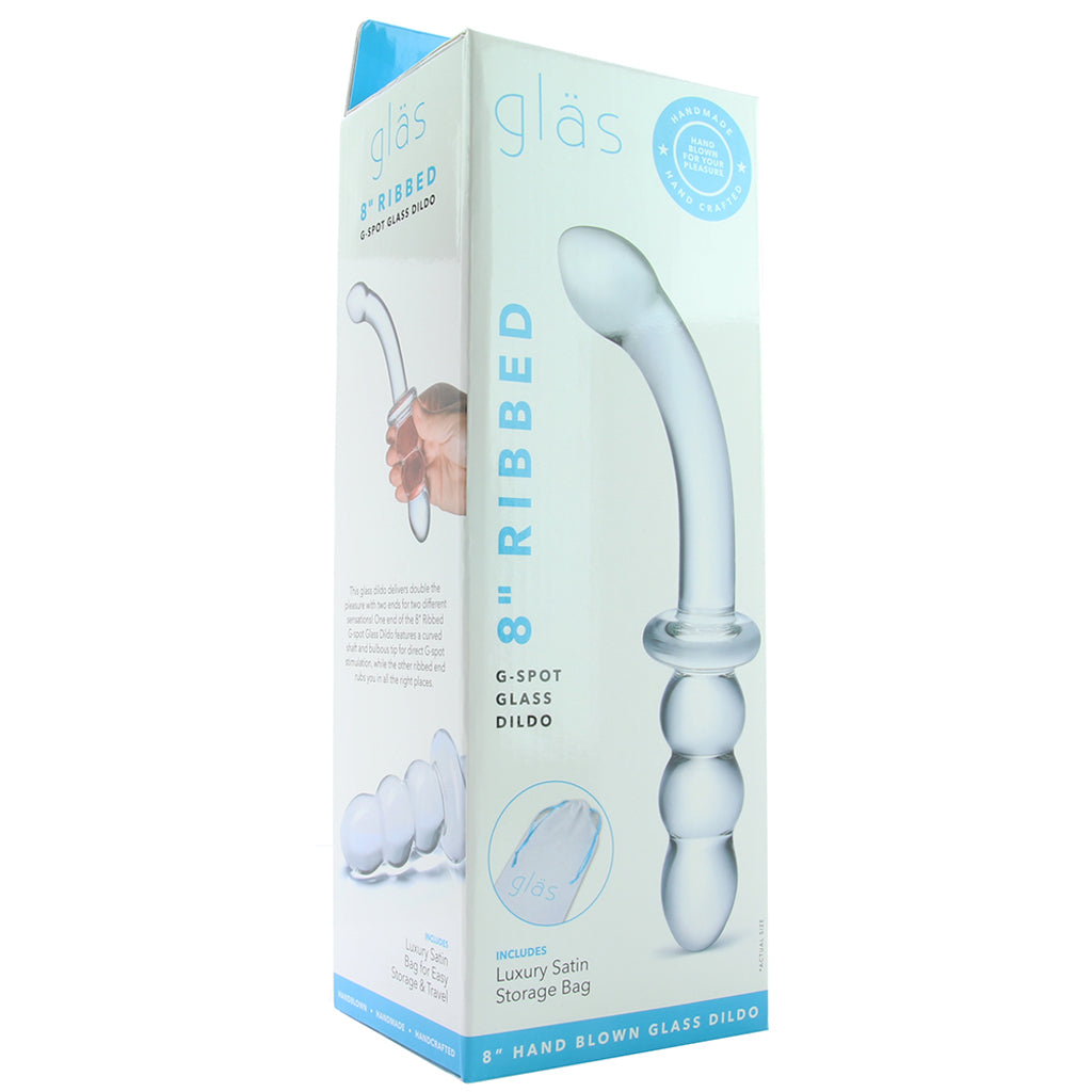 gläs 8 Inch Ribbed G-Spot Glass Dildo Dildo Sex Toys > G-Spot Dildos