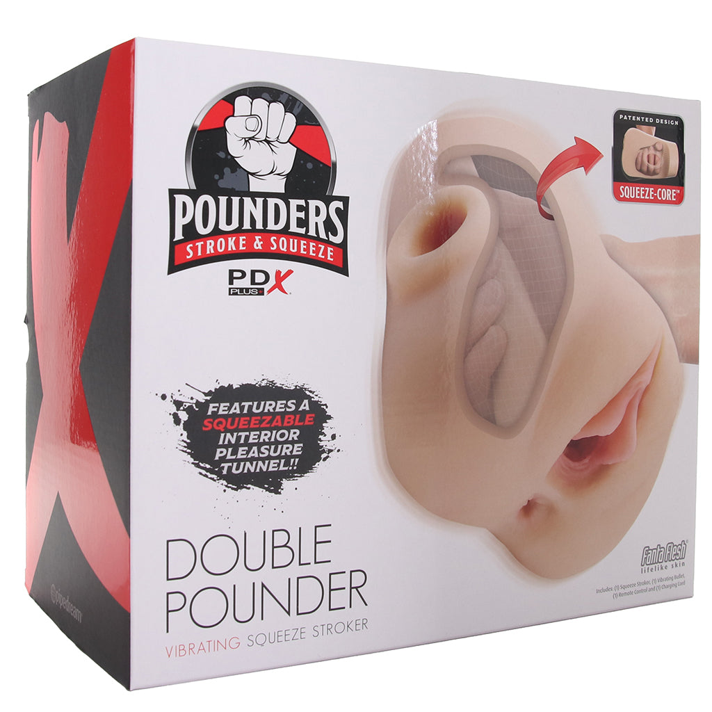 PDX Double Pounder Vibrating Squeeze Stroker in Light