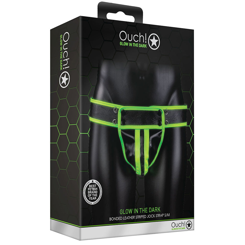 Ouch! Glow In The Dark Striped Pouch Jock Strap /M Bondage and Fetish > Men's Bondage Wear
