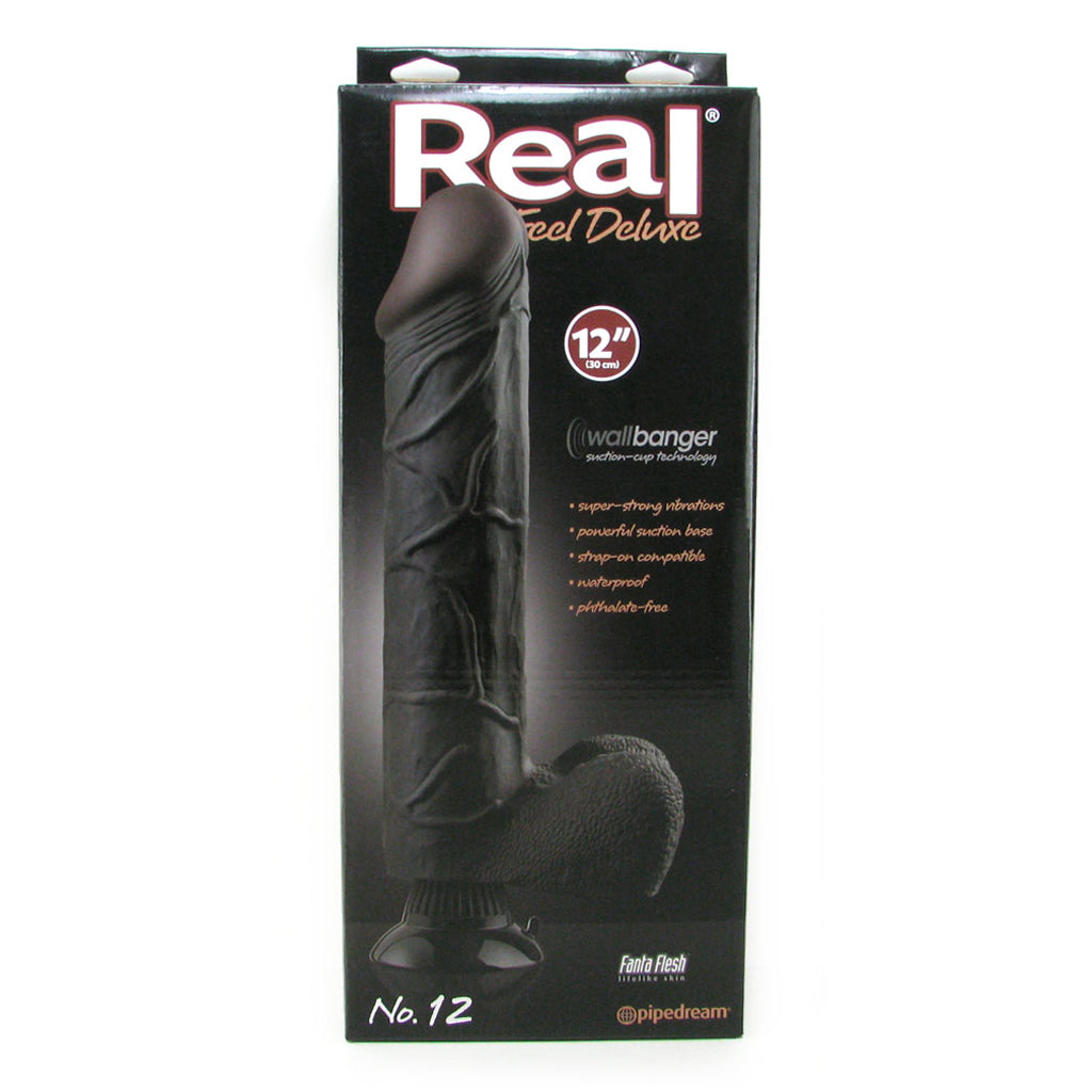 Real Feel Deluxe 12 Inch Vibrating Wall Banger Dildo in Bla Vibrators > Realistic Vibrator Dildos
