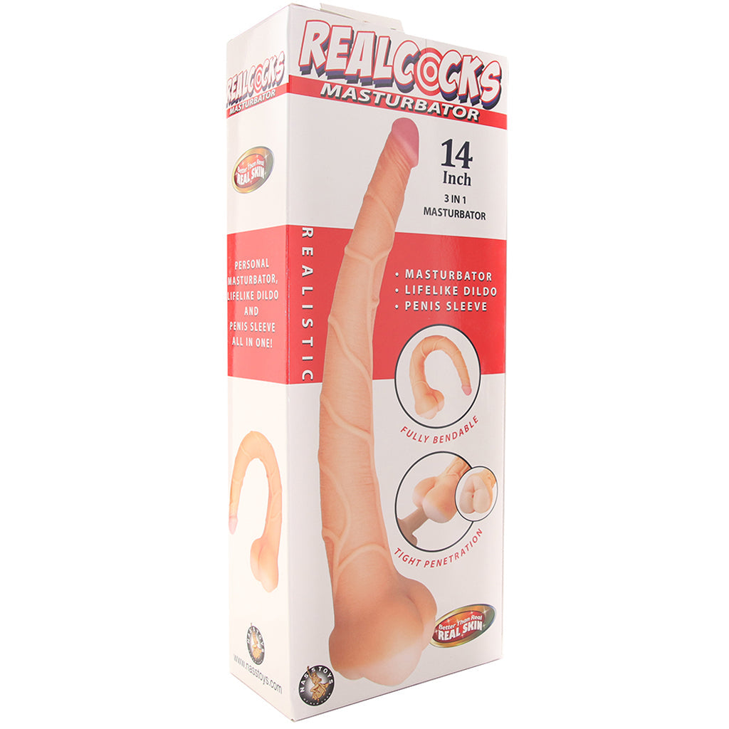 Real Cocks 14 Inch Masturbator and Dildo in White Dildo Sex Toys > Realistic Dildos