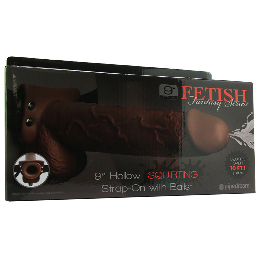 9 Inch Hollow Squirting Strap-On with Balls in Brown Dildo Sex Toys > Strap-On and Harnesses