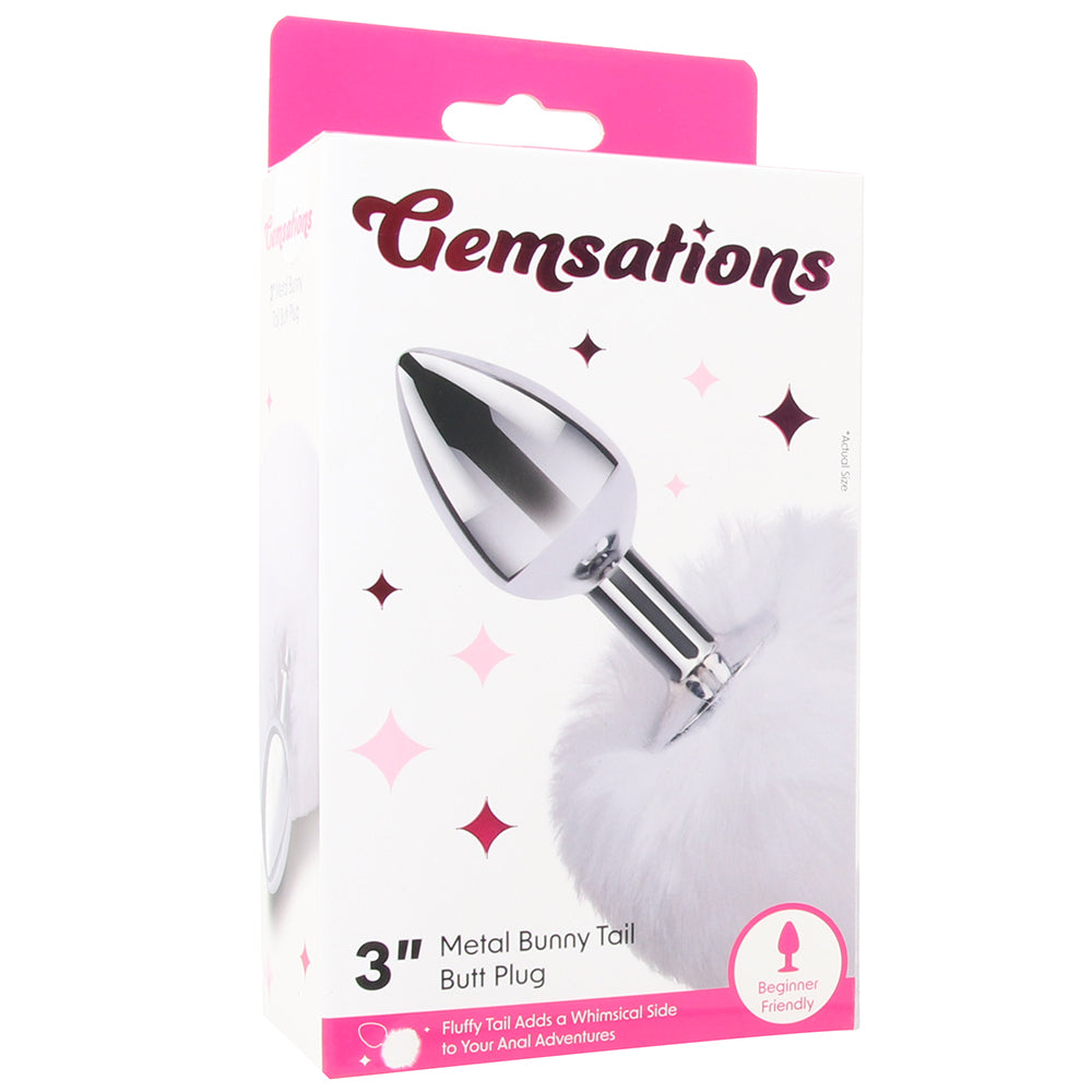 Gemsations 3 Inch Bunny Tail Butt Plug in Silver Anal Sex Toys > Butt Plugs