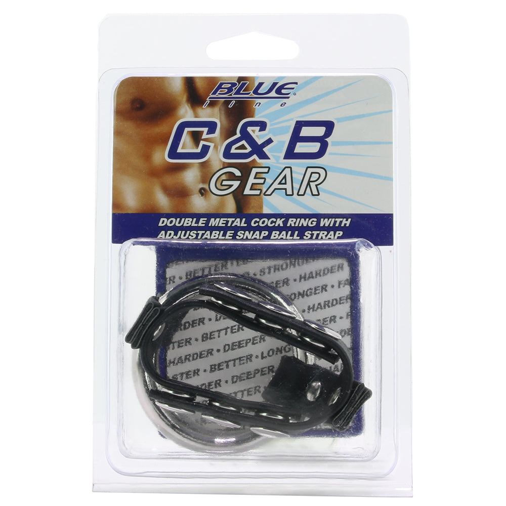 Blue Line Double Metal C-Ring with Adjustable Ball Strap Bondage and Fetish > Cock and Ball Devices