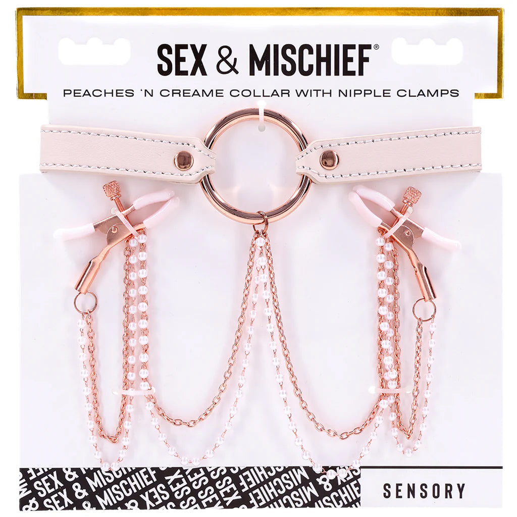 S&M Peaches 'n CreaMe Collar with Nipple Clamps Bondage and Fetish > Nipple Stimulators & Clamps