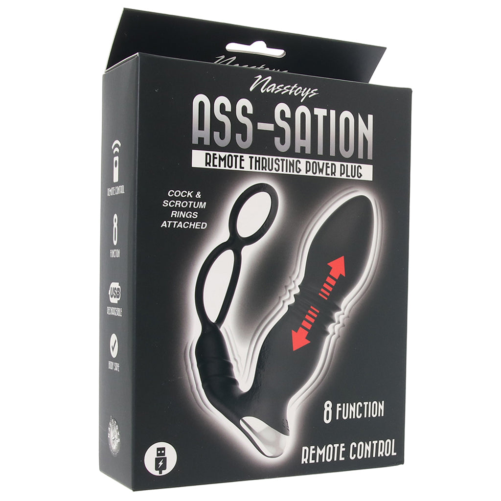 Ass-Sation Thrusting Power Plug with Dual Ring in Black Anal Sex Toys > Prostate Massagers