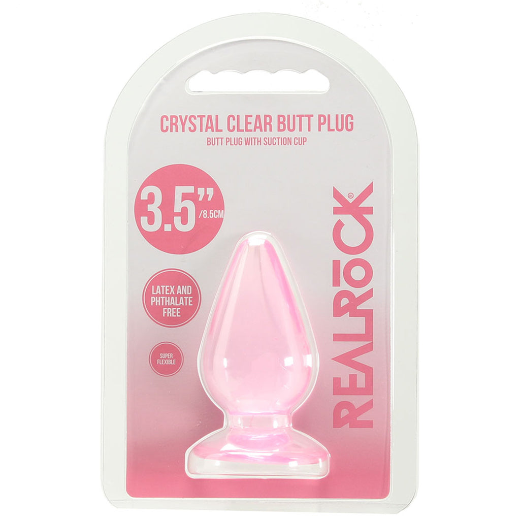 RealRock Crystal Clear Jelly 3.5 Inch Butt Plug in Pink Anal Sex Toys > Butt Plugs