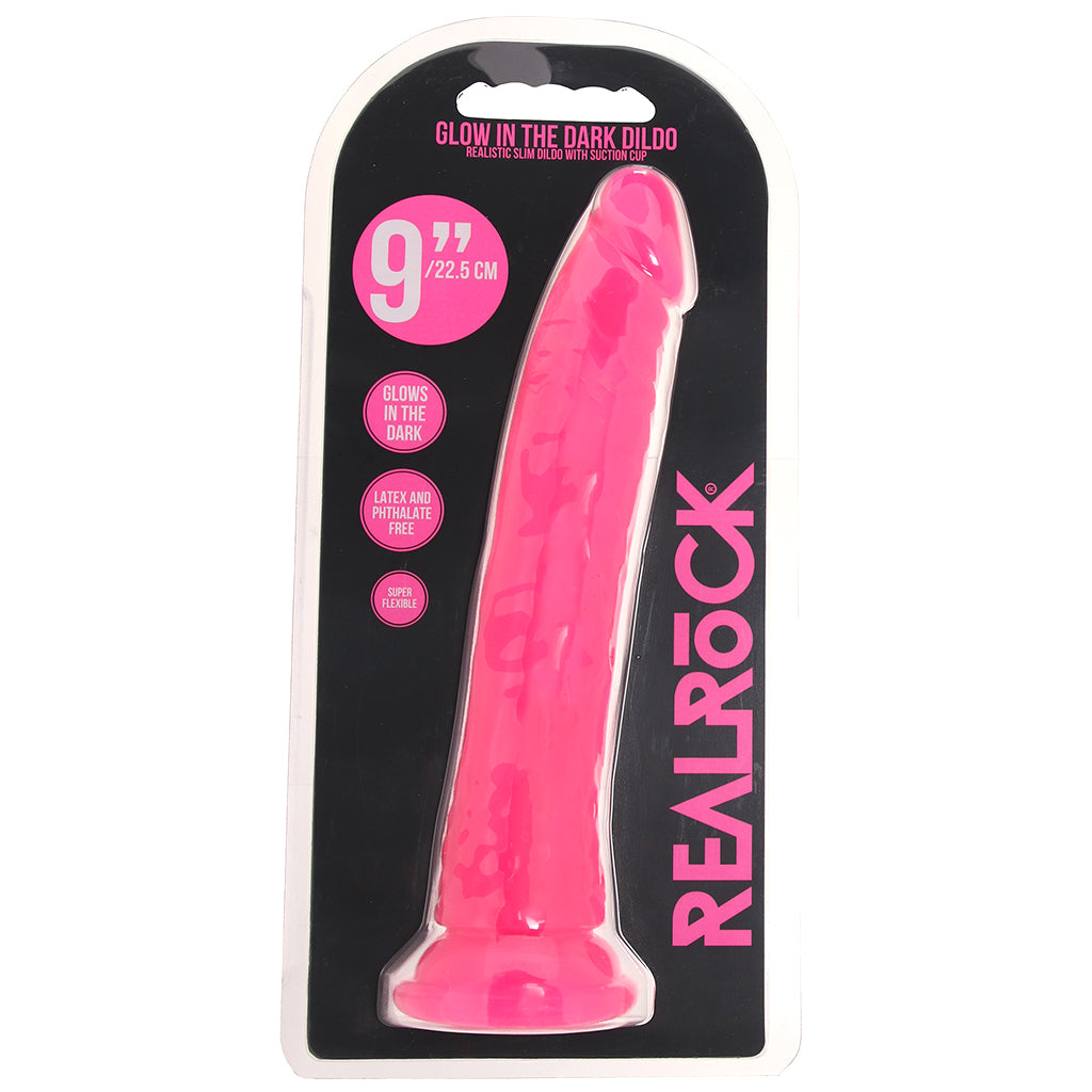 RealRock 9 Inch Glow-in-the-Dark Slim Dildo in Pink Dildo Sex Toys > Realistic Dildos