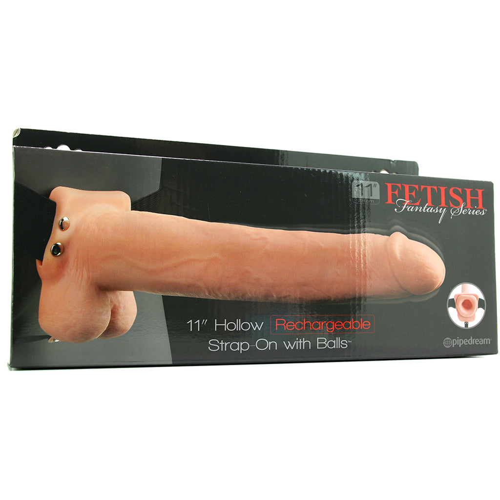 11 Inch Hollow Vibrating Strap-On with Balls in Vanilla Dildo Sex Toys > Strap-On and Harnesses