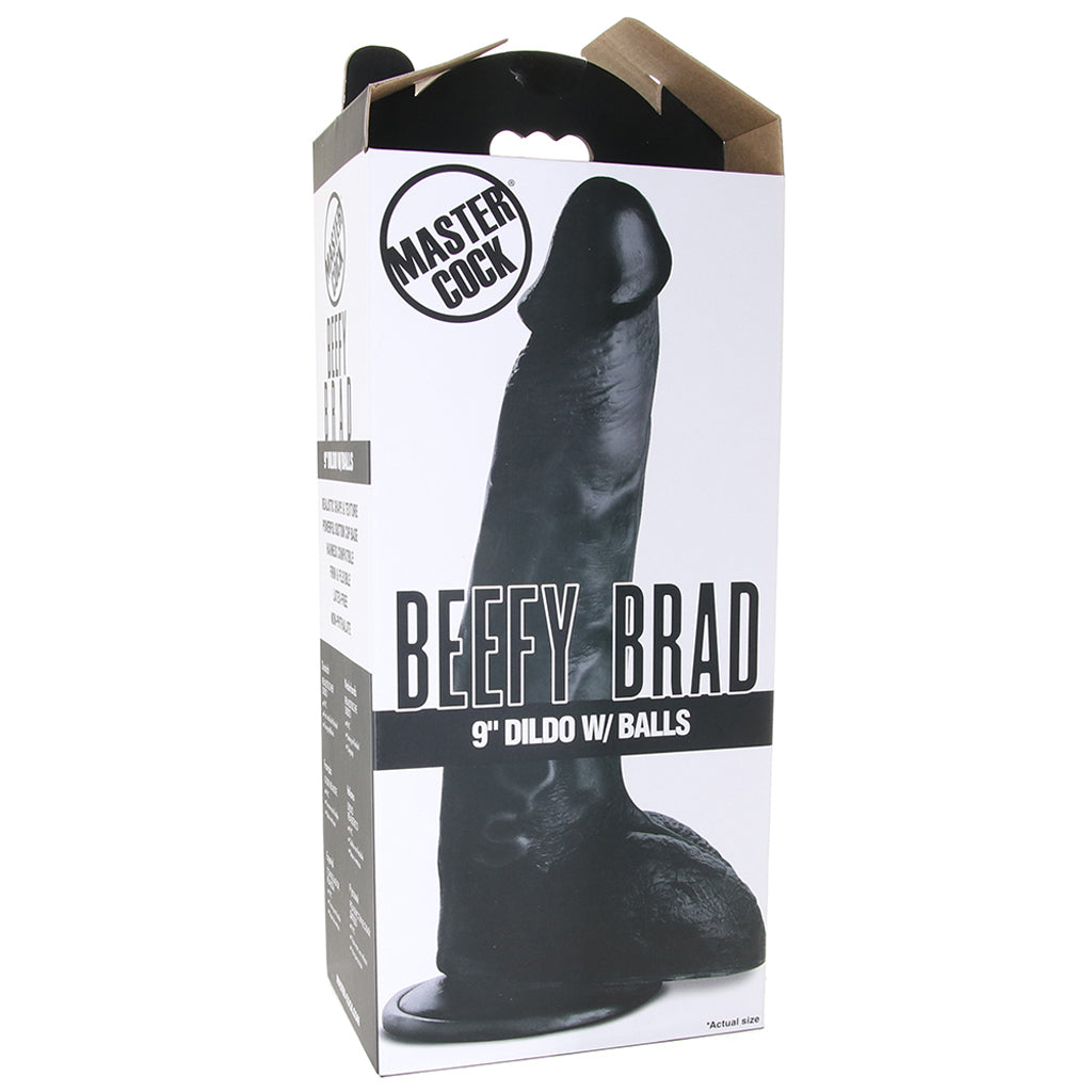 Master Cock Beefy Brad 9 Inch Ballsy Dildo in Black Dildo Sex Toys > Realistic Dildos