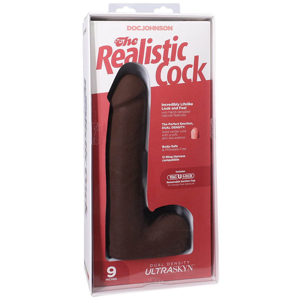 The Realistic 9 Inch Cock with Balls in Chocolate Dildo Sex Toys > Realistic Dildos