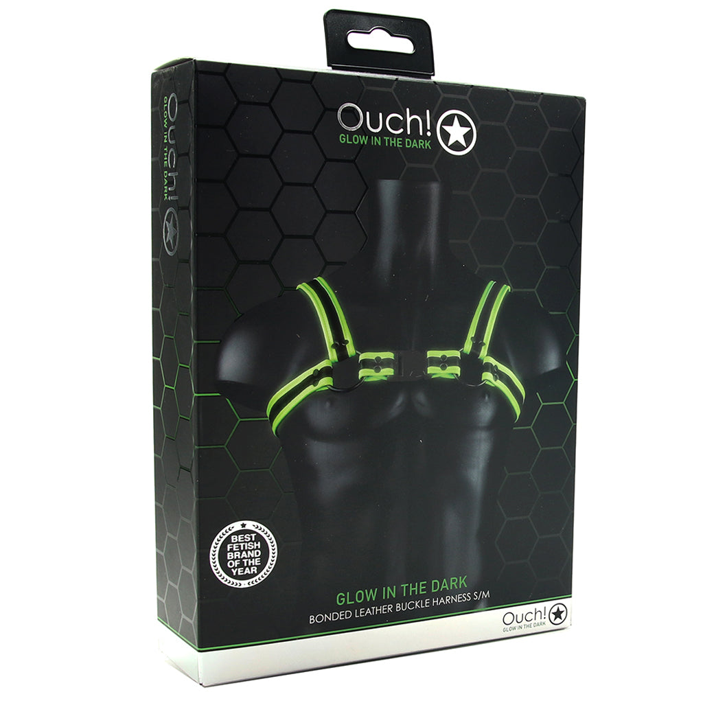 Ouch! Glow In The Dark Bulldog Buckle Harness /M Bondage and Fetish > Men's Bondage Wear