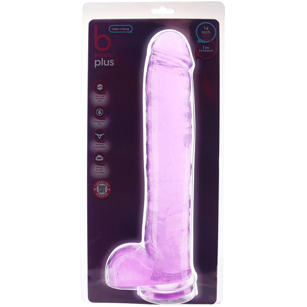 B Yours Plus Hefty n’ Hung 14 Inch Ballsy Dildo in Purple Dildo Sex Toys > Realistic Dildos