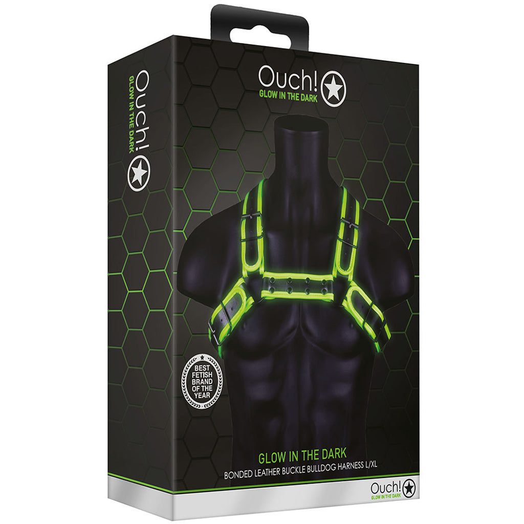 Ouch! Glow in the Dark Buckle Bulldog Harness /XL Bondage and Fetish > Men's Bondage Wear