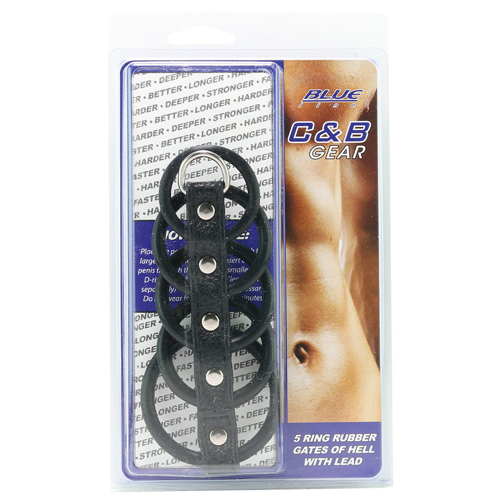 Blue Line 5 Ring Rubber Gates of Hell Cock Cage with Lead Bondage and Fetish > Tools & Accessories