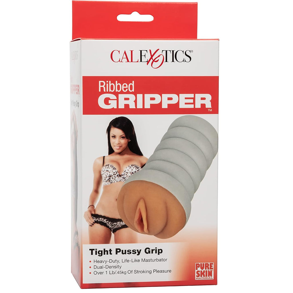 Ribbed Gripper Tight Pussy Stroker in Brown Male Masturbators > Pocket Strokers