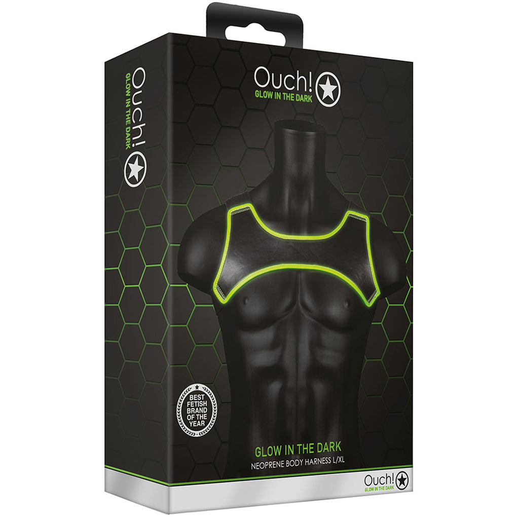 Ouch! Glow In The Dark Neoprene Harness /XL Bondage and Fetish > Men's Bondage Wear