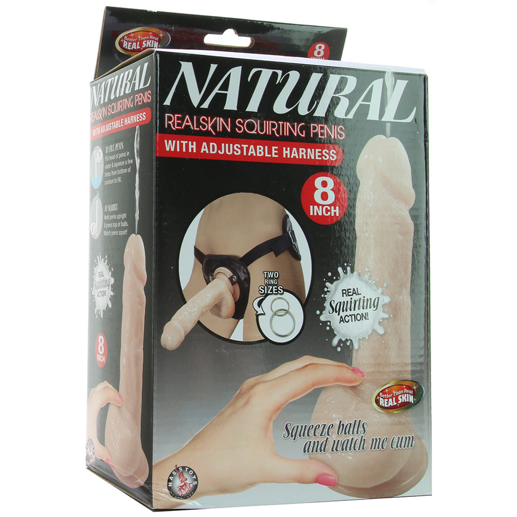Natural Realskin 8 Inch Squirting Cock & Harness in Vanilla Dildo Sex Toys > Strap-On and Harnesses