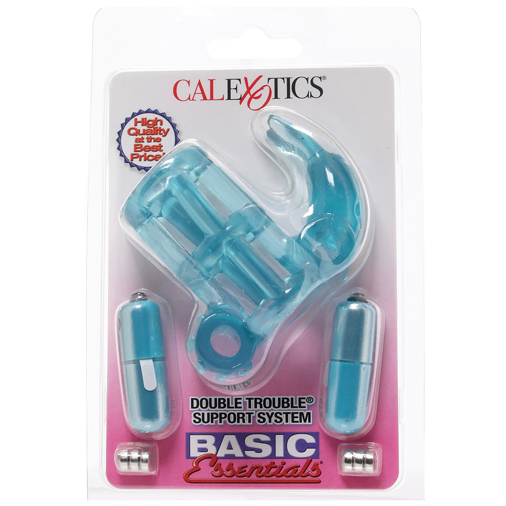 Double Trouble Vibrating Support System in Blue Cock Rings