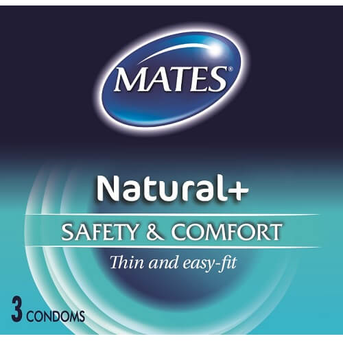 Mates Natural Condoms (3 Pack) – Smooth Lubricated Condoms 53mm Width