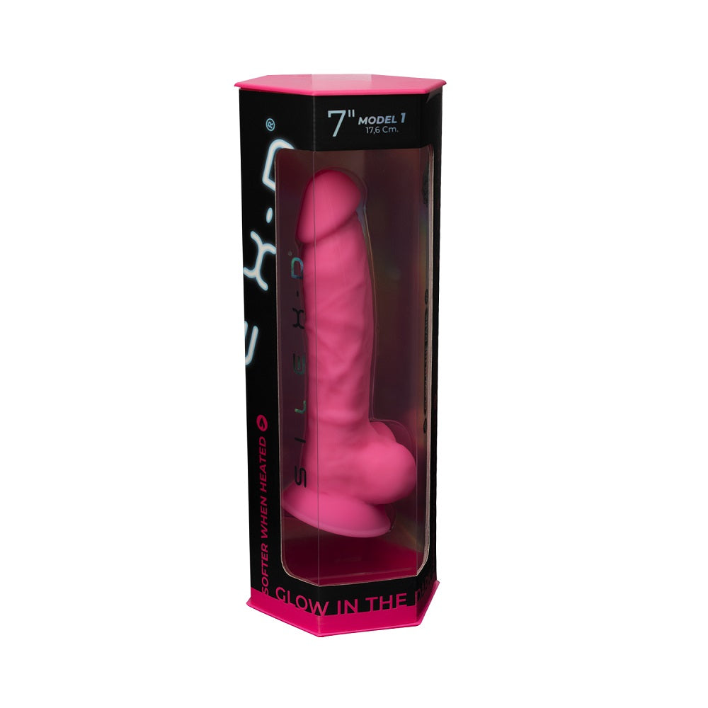 Silexd 7 Inch Pink Glow in the Dark Premium Silicone Dildo