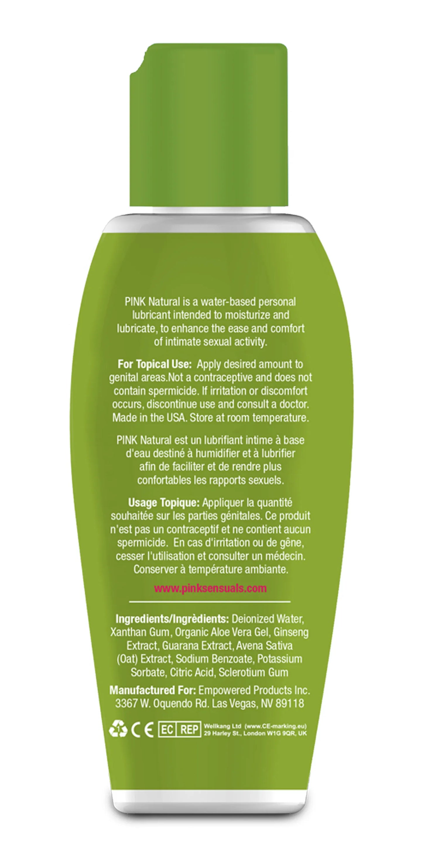 Pink Natural Water-Based Lubricant 80 ml - Organic Aloe Vera Lubricant