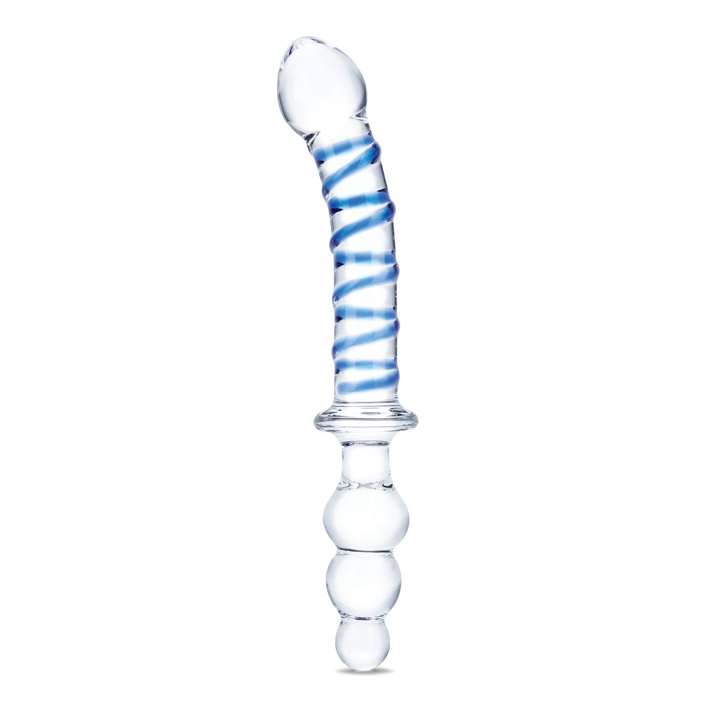 Glas 10 Inch Twister Dual-Ended Glass Dildo with Blue Spiral Design