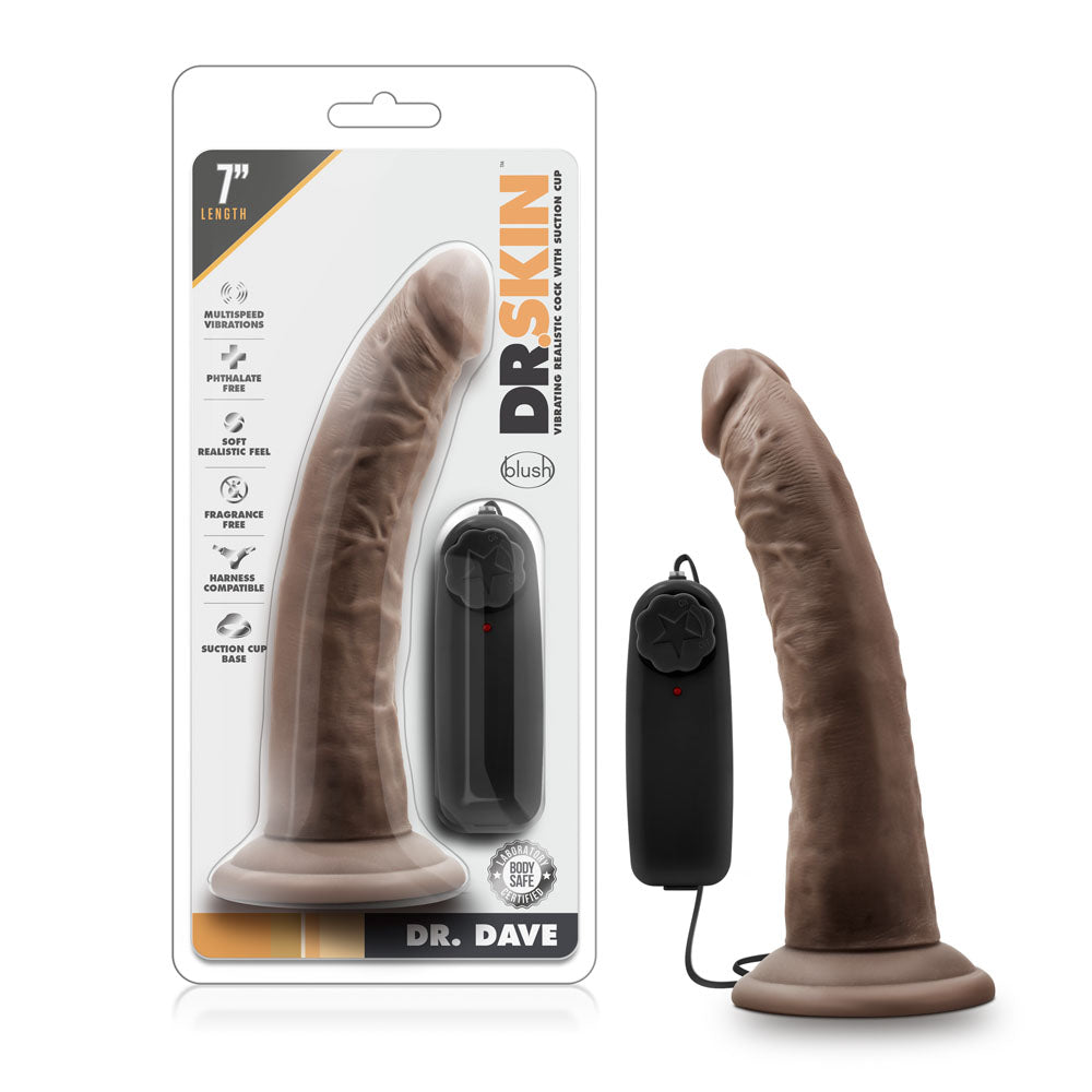 Dr Dave 7 Inch Vibrating Suction Cup Cock Realistic Toy Mocha