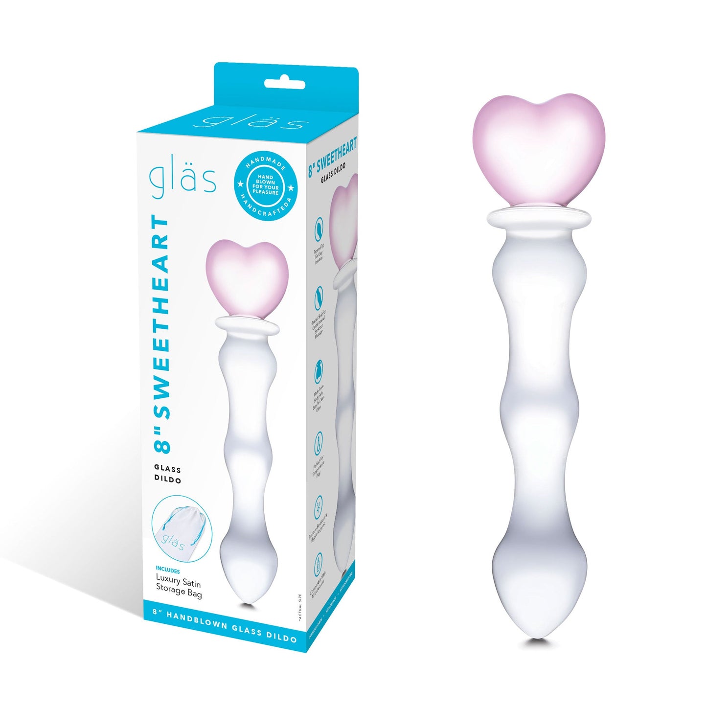Glas Sweetheart (Pink) – Curved Glass Dildo 8 Inch