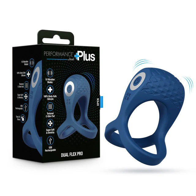 Performance Plus Dual Flex Pro (Blue) – Premium Cock Ring and Ball Strap with 10 Vibration Modes