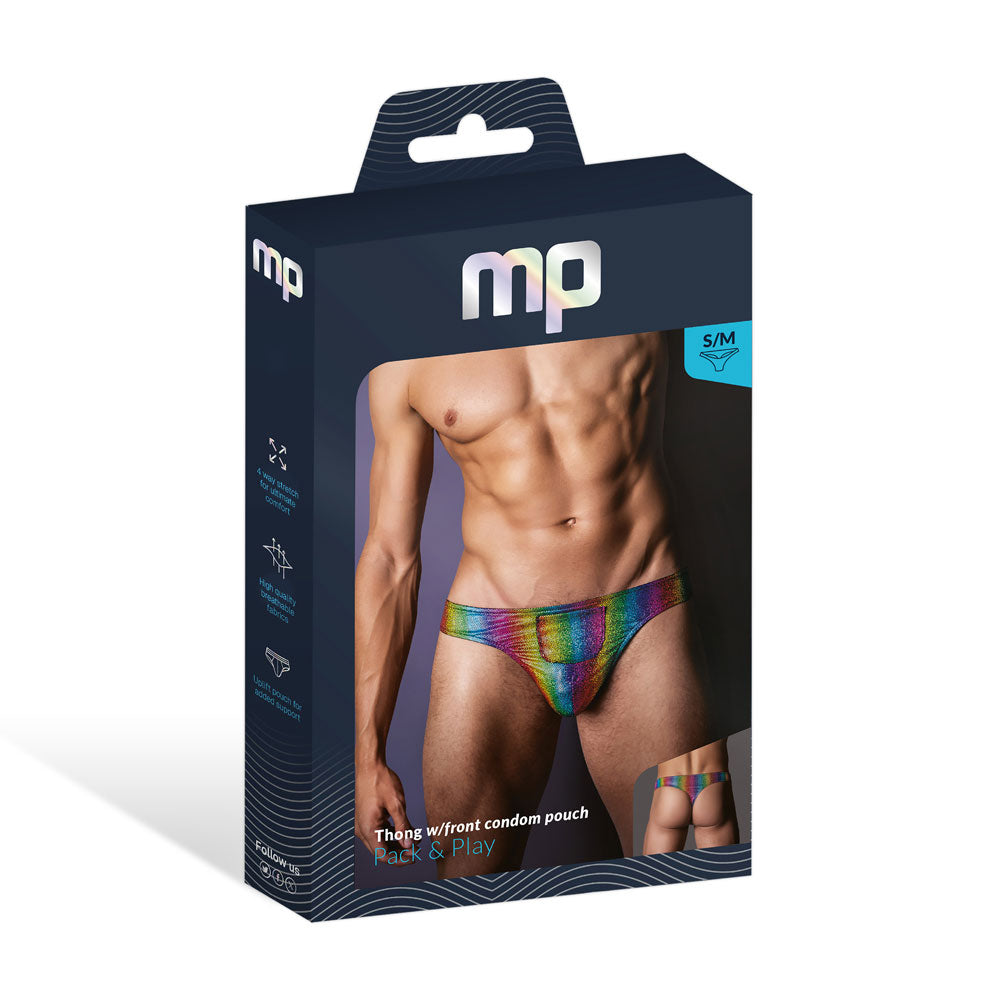 Rainbow Pack and Play Thong with Front Condom Pouch S/M