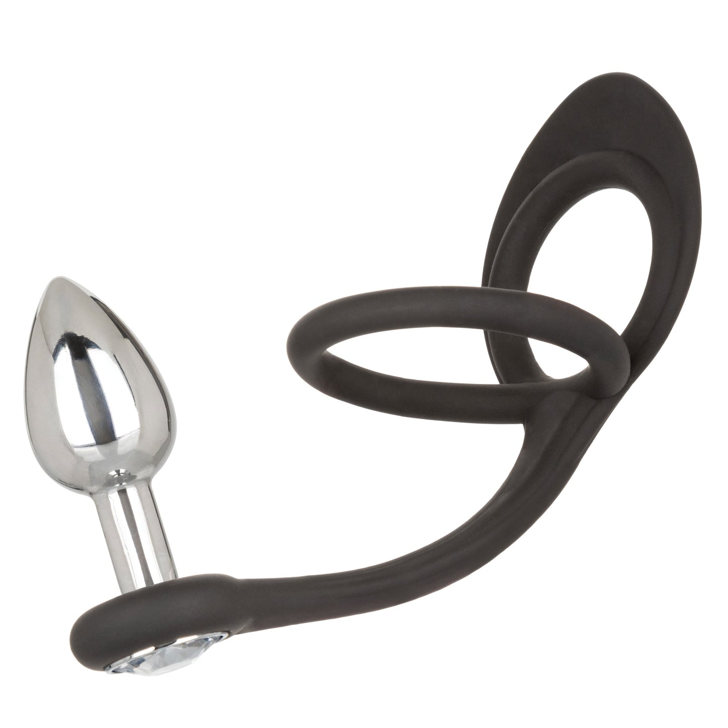 Star Fucker Mini Plug Black Silicone Dual Enhancer with Metal Probe and Sparkling Gem Base