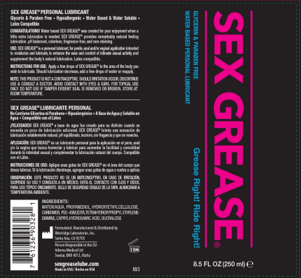 Sex Grease Water Based Personal Lubricant 8.5 Ounce Bottle