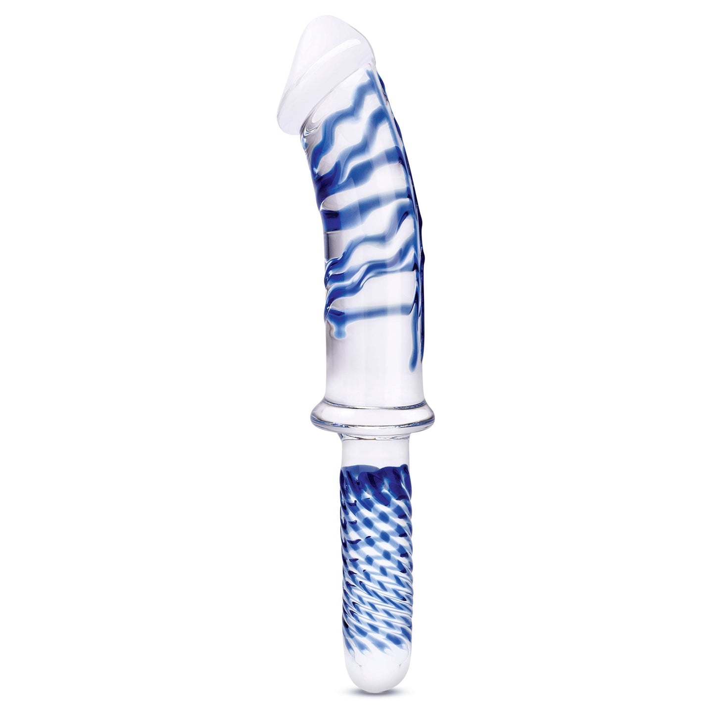 Glas 11 Inch Realistic Double Ended Blue and White Glass Dildo With Handle