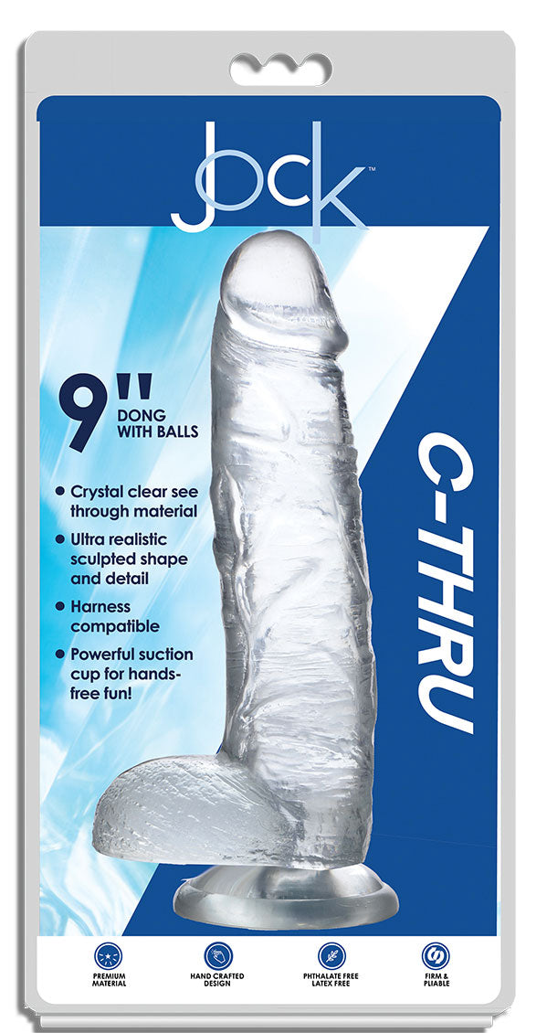 JOCK C-Thru 9 Inch Clear TPE Dong with Balls and Suction Cup