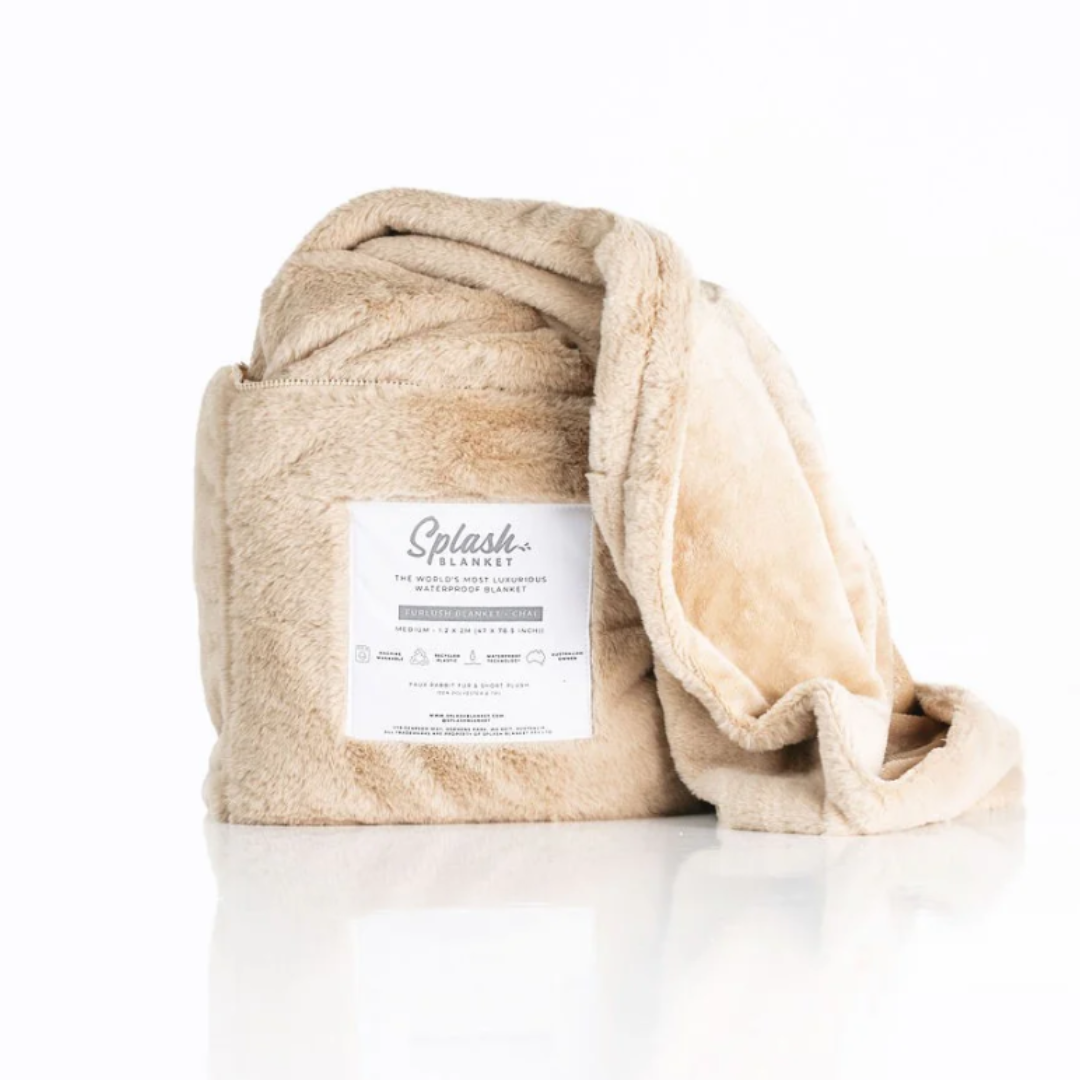 Furlush Medium Chai Plush Velvet Blanket with Faux Rabbit Fur Throw