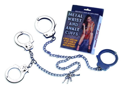 Metal Wrist and Ankle Cuffs Set in Silver Color, Adjustable Size