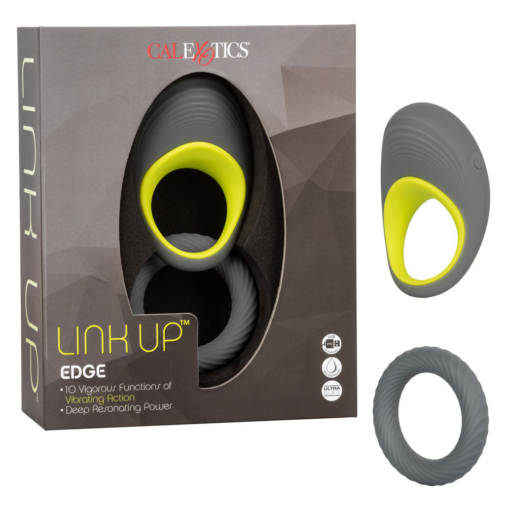 Link Up Edge Dual Stimulating Vibration Ring with Ultra-Soft Silicone Support Ring and Ribbed Texture